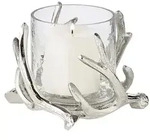 EDZARD Windlicht Kingston, Geweih-Design, Aluminium, silberfarben, mit Glas,...