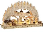 Monzana Schwibbogen Winterdorf Holz Hellbraun LED Beleuchtet Weihnachten Deko