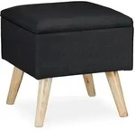 Relaxdays Hocker mit Stauraum, Kunstleinen-Bezug, gepolstert, Holzbeine, Fu&szlig;hocker
