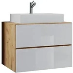 VCM Badm&ouml;bel Waschtisch Lendas Wei&szlig; / Honig-Eiche H. 52 x B. 80 x T. 52 cm