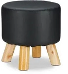 Relaxdays Hocker Kunstleder, gepolstert, 4 Holzbeine, flacher Fu&szlig;hocker, runder