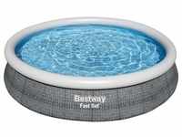Bestway Fast Set runder aufblasbarer Pool ohne Pumpe, 366 x 76 cm, Rattan-Optik, grau