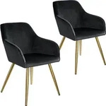 tectake Esszimmerstuhl Marilyn Samtoptik, goldene Stuhlbeine - 2er Set schwarz/gold