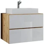 VCM Badm&ouml;bel Waschtisch Lendas Honig-Eiche / Wei&szlig; H. 52 x B. 60 x T. 52 cm