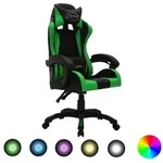 vidaXL Gaming-Stuhl mit RGB LED-Leuchten Gr&uuml;n und Schwarz Kunstleder