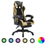vidaXL Gaming-Stuhl mit RGB LED-Leuchten Gold und Schwarz Kunstleder
