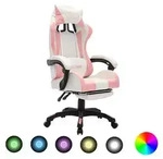 vidaXL Gaming-Stuhl mit RGB LED-Leuchten Rosa und Wei&szlig; Kunstleder
