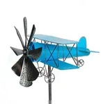 DanDiBo Gartenstecker Metall Flugzeug XL 160 cm Doppeldecker Blau 96099 Windspiel