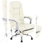 CLP B&uuml;rostuhl Pacific mit Massagefunktion Echtleder HBT: 118x69x64 cm creme