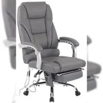 CLP B&uuml;rostuhl Pacific mit Massagefunktion Echtleder HBT: 118x69x64 cm grau