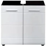 Ebuy24 LineSkin Waschbeckenunterschrank wei&szlig; Hochglanz, Eiche Dekor.