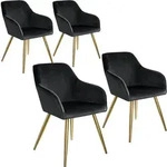 tectake Esszimmerstuhl Marilyn Samtoptik, goldene Stuhlbeine - 4er Set schwarz/gold