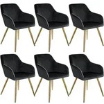 tectake Esszimmerstuhl Marilyn Samtoptik, goldene Stuhlbeine - 6er Set schwarz/gold