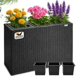 Casaria Deuba Poly Rattan Blumentopf Wasserabfluss Innent&ouml;pfe Schwarz