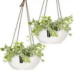 Blumfeldt Laren Blumenampel &Oslash; 28 cm Polystone mit Naturseilen 2er-SetWei&szlig;