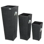 Casaria Poly Rattan Blumentopf mit Wasserabfluss Schwarz - 3er Set