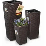 Casaria Poly Rattan Blumentopf mit Wasserabfluss Braun - 3er Set