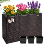 Casaria Deuba Poly Rattan Blumentopf Wasserabfluss Innent&ouml;pfe Braun