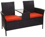 Mendler Poly-Rattan Sitzbank mit Tisch HWC-E24, Gartenbank Sitzgruppe Gartensofa,