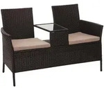 Mendler Poly-Rattan Sitzbank mit Tisch HWC-E24, Gartenbank Sitzgruppe Gartensofa,