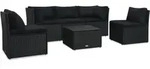 vidaXL 4-tlg. Garten-Lounge-Set mit Auflagen Poly Rattan Schwarz