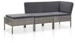 vidaXL 3-tlg. Garten-Lounge-Set mit Auflagen Poly Rattan Grau