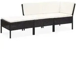 vidaXL 3-tlg. Garten-Lounge-Set mit Auflagen Poly Rattan Schwarz