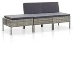 vidaXL 3-tlg. Garten-Lounge-Set mit Auflagen Poly Rattan Grau
