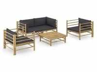 vidaXL 5-tlg. Garten-Lounge-Set mit Dunkelgrauen Kissen Bambus