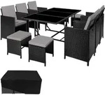 tectake Rattan Sitzgruppe Malaga 6+4+1 mit Schutzh&uuml;lle Schwarz/Grau