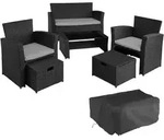 tectake Rattan Sitzgruppe Modena 3+2+1 inkl. Schutzh&uuml;lle Schwarz/Grau