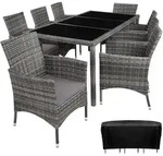 tectake Rattan Sitzgruppe 8+1 mit Schutzh&uuml;lle Grau-Meliert/Grau