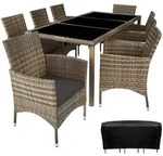 tectake Rattan Sitzgruppe 8+1 mit Schutzh&uuml;lle Natur/Dunkelgrau