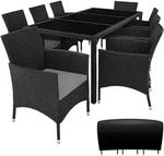 tectake Rattan Sitzgruppe 8+1 mit Schutzh&uuml;lle Schwarz/Grau