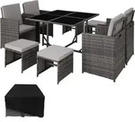 tectake Rattan Sitzgruppe Bilbao 4+4+1 mit Schutzh&uuml;lle Grau