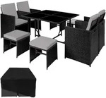 tectake Rattan Sitzgruppe Bilbao 4+4+1 mit Schutzh&uuml;lle Schwarz/Grau