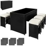 tectake Aluminium Rattan Barset Ibiza 6+1 mit Schutzh&uuml;lle Schwarz