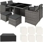 tectake Aluminium Rattan Sitzgruppe Manhattan 4+4+1 mit Schutzh&uuml;lle Grau