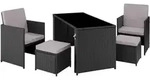 tectake Rattan Sitzgruppe Palermo 2+2+1 Schwarz/Grau