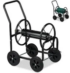 Relaxdays Schlauchwagen Metall, 4 Gummir&auml;der, XL Schlauchtrommel, Kurbel, f&uuml;r 60m