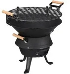 Relaxdays Grillfass Gusseisen, h&ouml;henverstellbarer Grillrost, Bel&uuml;ftung, Fassgrill