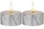 LED Teelicht Marmoroptik Zement nat&uuml;rliche Flamme Timer H:6cm 2er Set grau