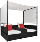 vidaXL Gartenbett mit Baldachin Schwarz 190&times;130 cm Poly Rattan