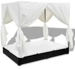 vidaXL Outdoor-Loungebett mit Vorhang Poly Rattan Schwarz