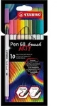 STABILO Etui mit 10 Filzstiften Pen 68 Brush ARTY, Pinselspitze, zusammengestellte
