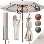 Kingsleeve Sonnenschirm 330 cm Holz mit UV Schutz 80+ Schutzh&uuml;lle Balkon Garten