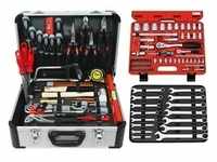 FAMEX 720-18 Profi Alu Werkzeugkoffer bestückt mit Werkzeug und Steckschlüsselsatz