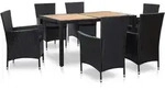 vidaXL 7-tlg. Garten-Essgruppe mit Auflagen Poly Rattan Schwarz