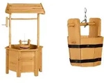 Relaxdays Dekobrunnen Garten Holz, Rolle, Eimer, HxBxT: 82 x 47 x 41 cm, Zierbrunnen,
