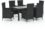 vidaXL 7-tlg. Garten-Essgruppe mit Auflagen Poly Rattan Schwarz